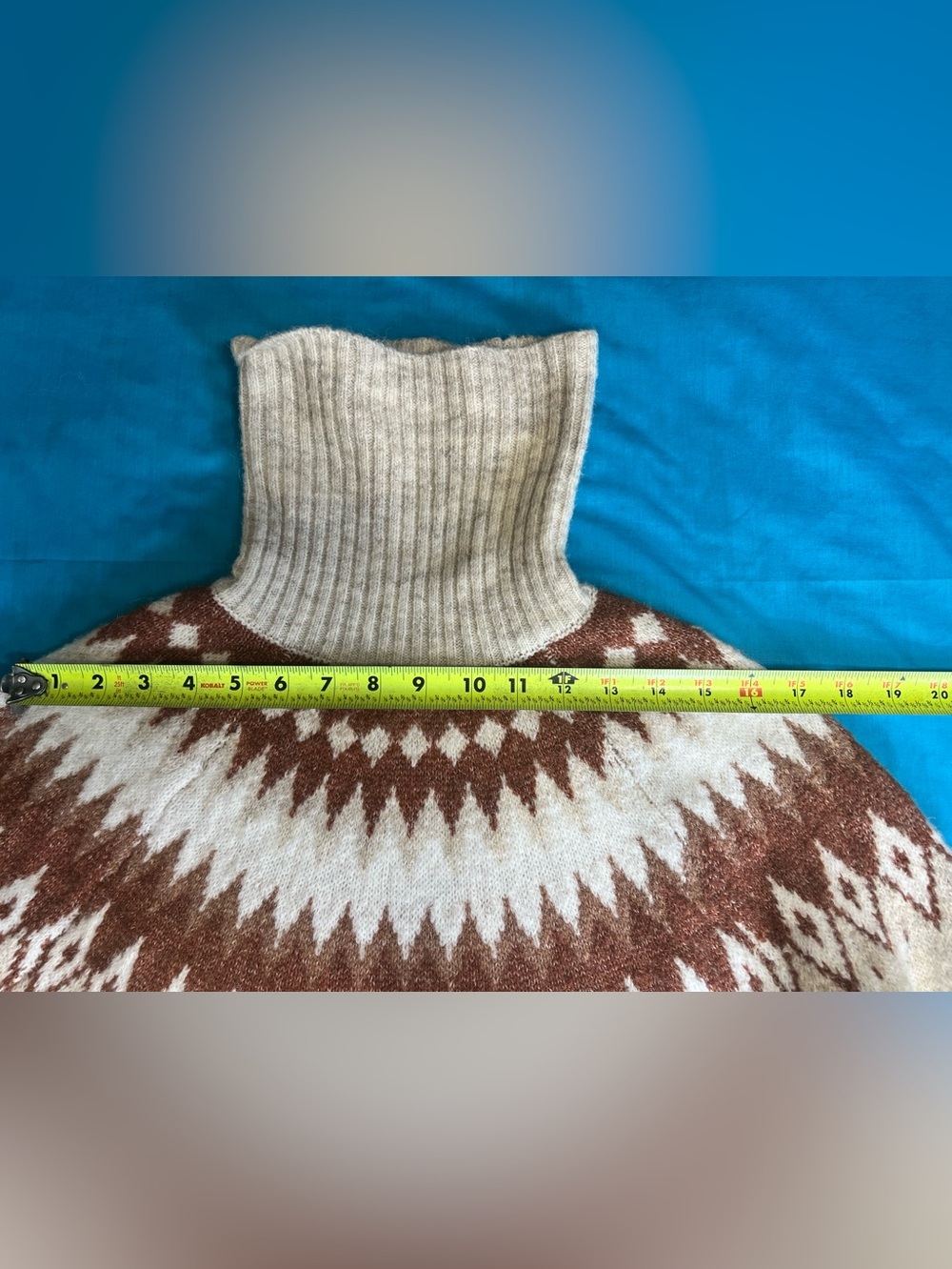 Aspen Fair Isle Turtleneck Sweater Nordic Wool Blend Oatmeal Brown Small - Picture 5 of 16